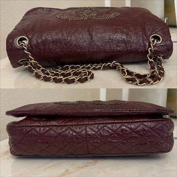 CHANEL Burgundy Leather Bag with Gold Chain - Picture 6 of 14